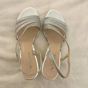 Nina - Nykole Silver Evening Sandals, Size 9.5 (New in Box)